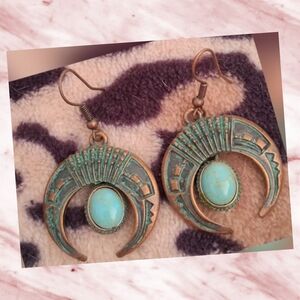 🌸3/$10-Bohemian Turquoise and Bronze Crescent Earrings